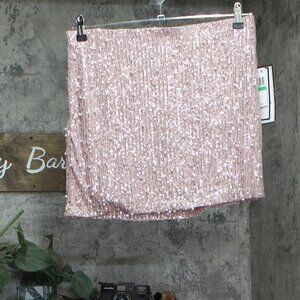 Alex & Sophia Juniors Faux-Peal-Trim Sequin Mini Skirt Dusty Pink Pearl L